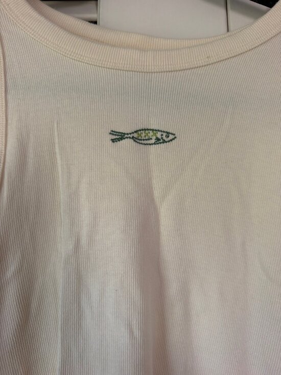 a new day Tops - A New Day Cream Ribbed Tank Top — Size Large, Fish Embroidery